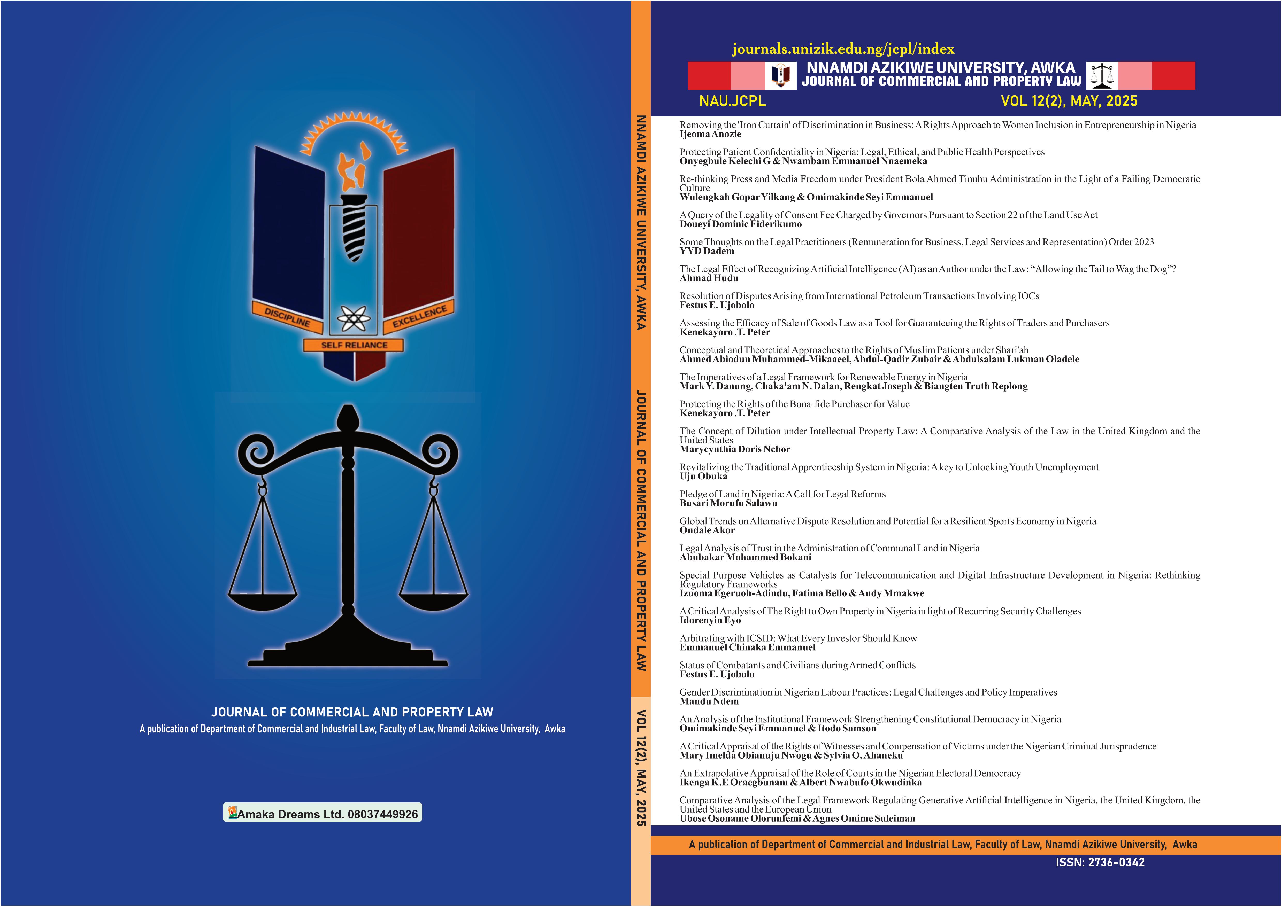 View Vol. 12 No. 2 (2025): NNAMDI AZIKIWE UNIVERSITY JOURNAL OF COMMERCIAL AND PROPERTY LAW