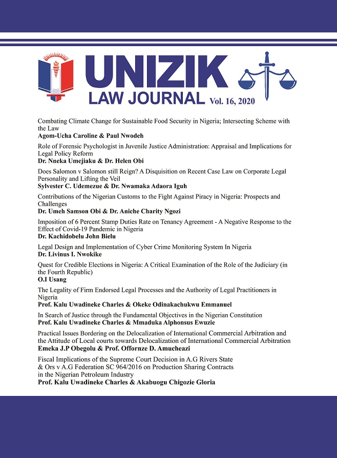 					View Vol. 16 No. 1 (2020): UNIZIK LAW JOURNAL
				